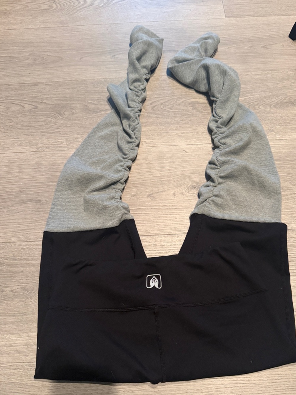 Apana Two-Tone Black and Gray Gathered Lower-Leg Leggings